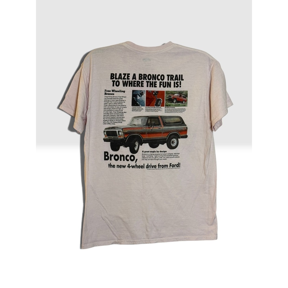 Ford Bronco Free Wheeling Graphic T-Shirt Mens Large Pink Retro Vintage Style
